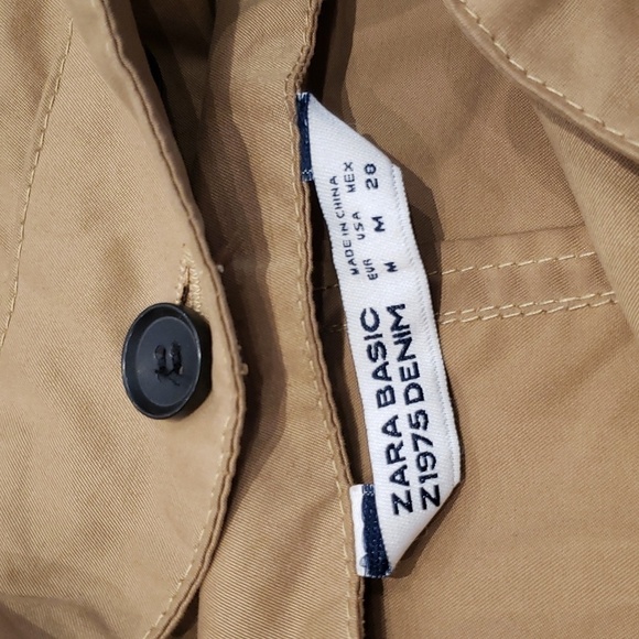 Zara Hooded Jacket Raincoat Women's Brown Gold Zipper Side Pockets Draw st - Picture 8 of 10